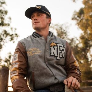 NFR Gray and Brown Bomber Jacket RODEO QUINCY